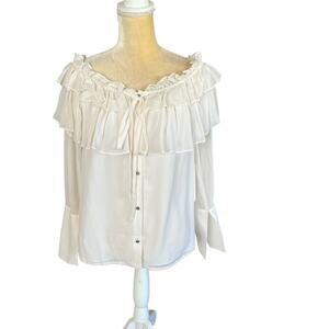 Opening Ceremony Ivory Ruffle Off Shoulder Silk Blouse Top Size 2